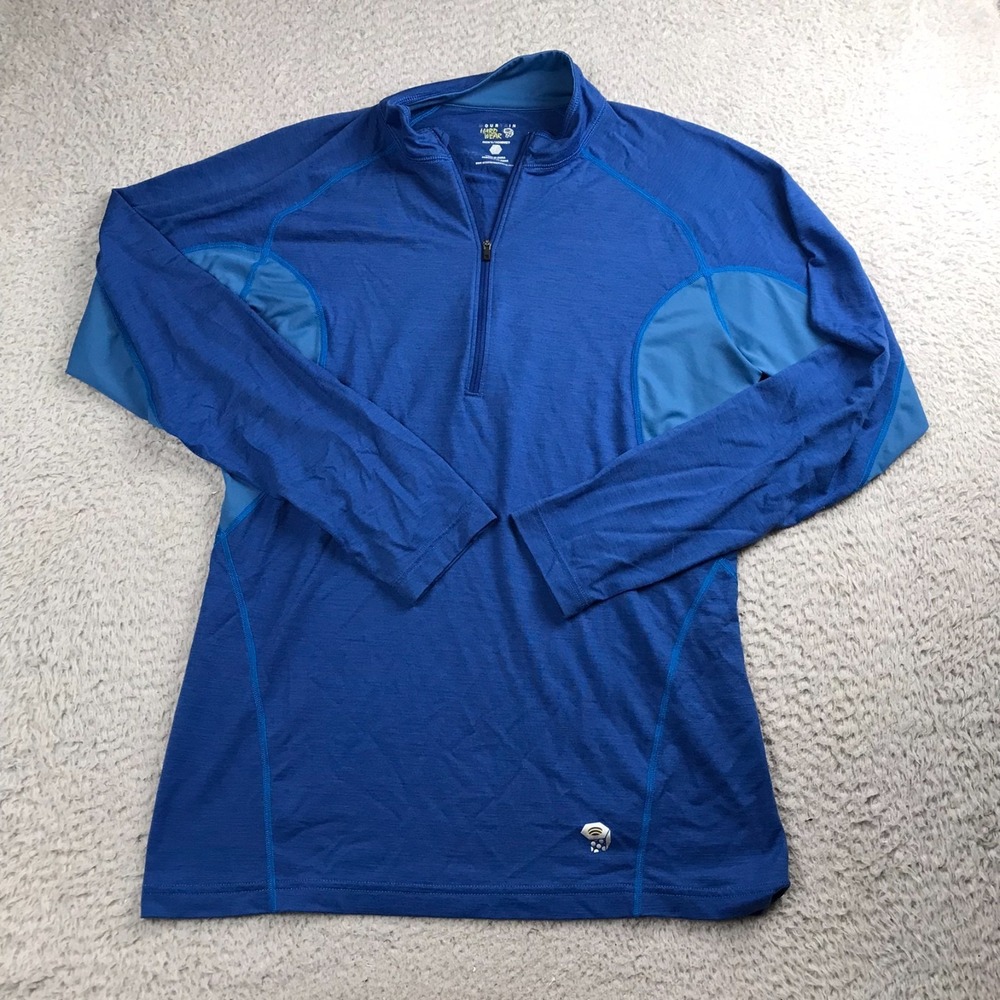 Mountain Hardwear 1/4 Zip Base Layer Pullover Mens L Blue‎ Merino Wool